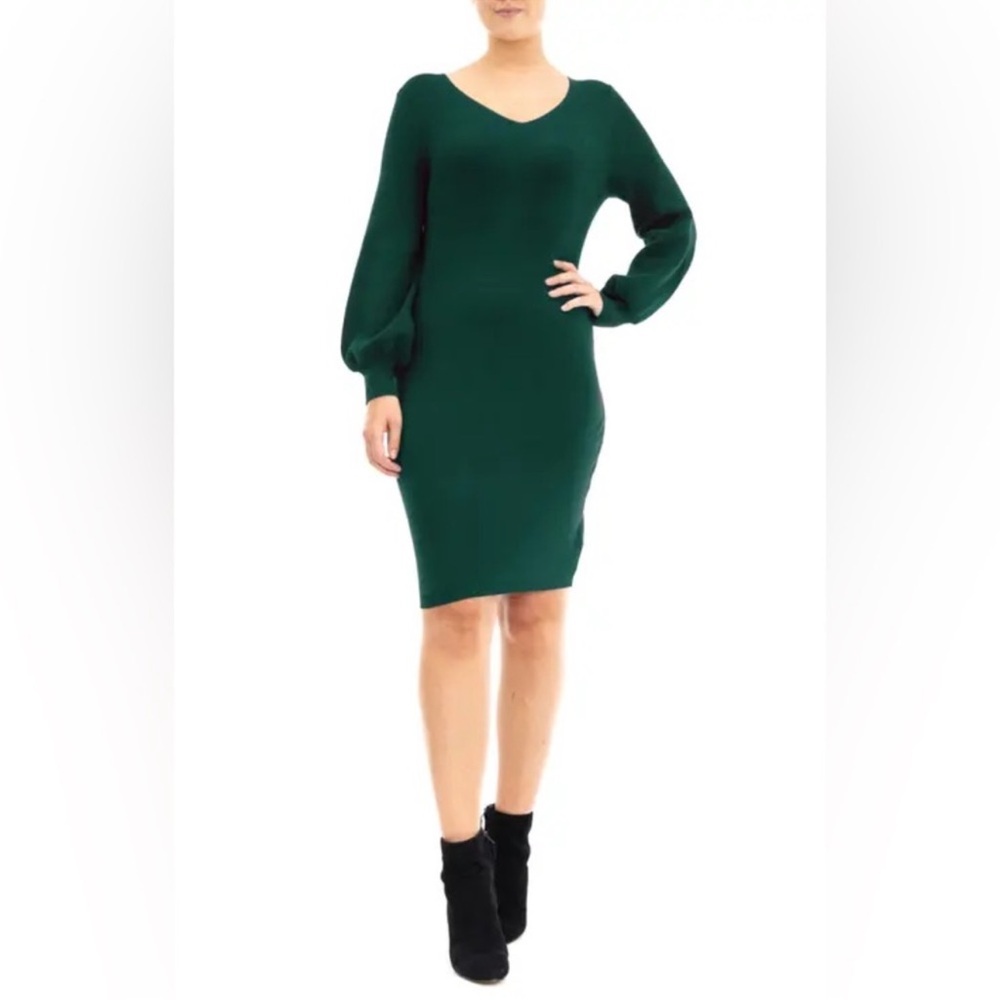 Nina Leonard Deep Green Long Sleeve Knit Dress